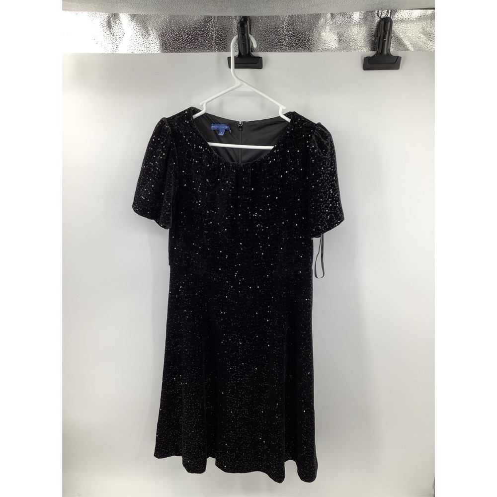 RSVP by Talbots Black Velvet Sequin Fit & Flare Cocktail Dress Womens 4 Short Sl